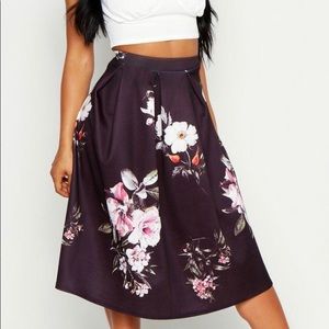 Dark Floral Pleat MIDI Skirt